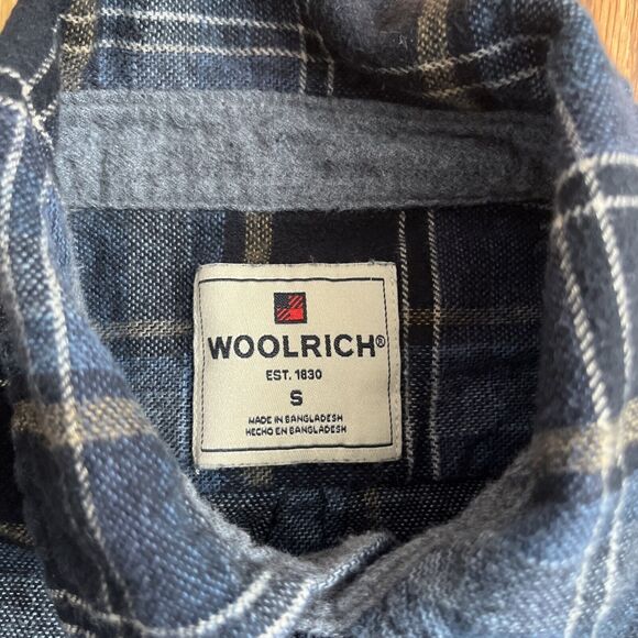 Woolrich 100% Cotton Flannel Shirt Men's Small Blue Black Plaid Workwear Outdoor - Picture 3 of 7